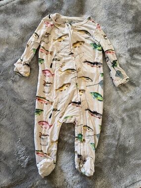 Caden Lane Cream Fish & Fishing Rod Zip Footed One-Piece